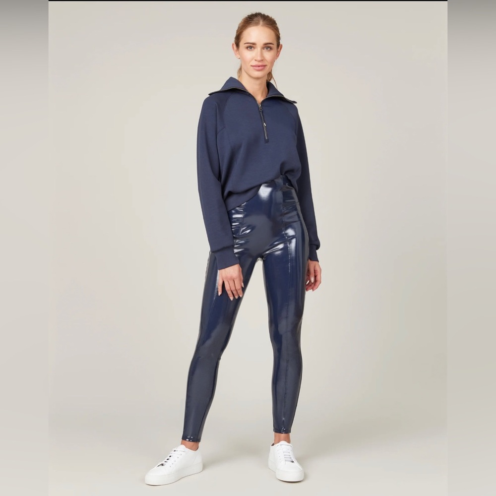 Spanx Faux Patent Leather Leggings in Navy